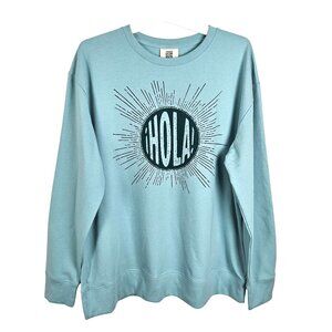 Unisex Latino Heritage Month "Hola" Mint Green Crewneck Sweatshirt Size Large